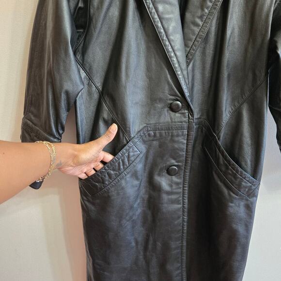 G III Global Identity Womens Vintage 90s Black Leather Trench Coat Size Medium - Picture 3 of 12